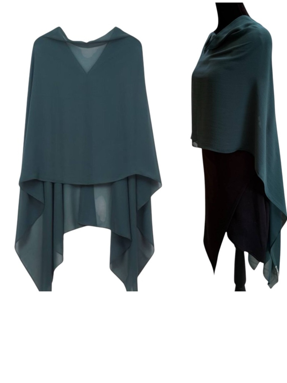 Eileen Fisher NWT sheer silk poncho wrap scarf green 100% silk - Picture 3 of 6